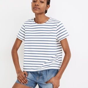 Madewell Luxe Boxy-Crop Tee in Atmore Stripe